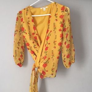 Yellow Floral Wrap Blouse